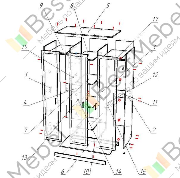 Шкаф трехстворчатый шт 2 с ящиками схема сборки