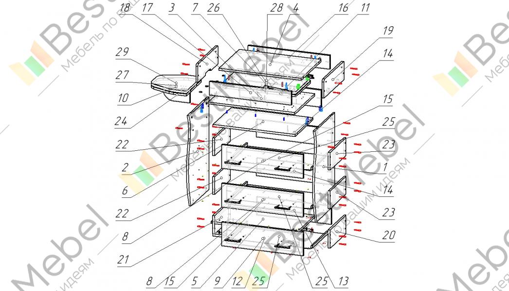 Сборка комода модерн 4 ящика