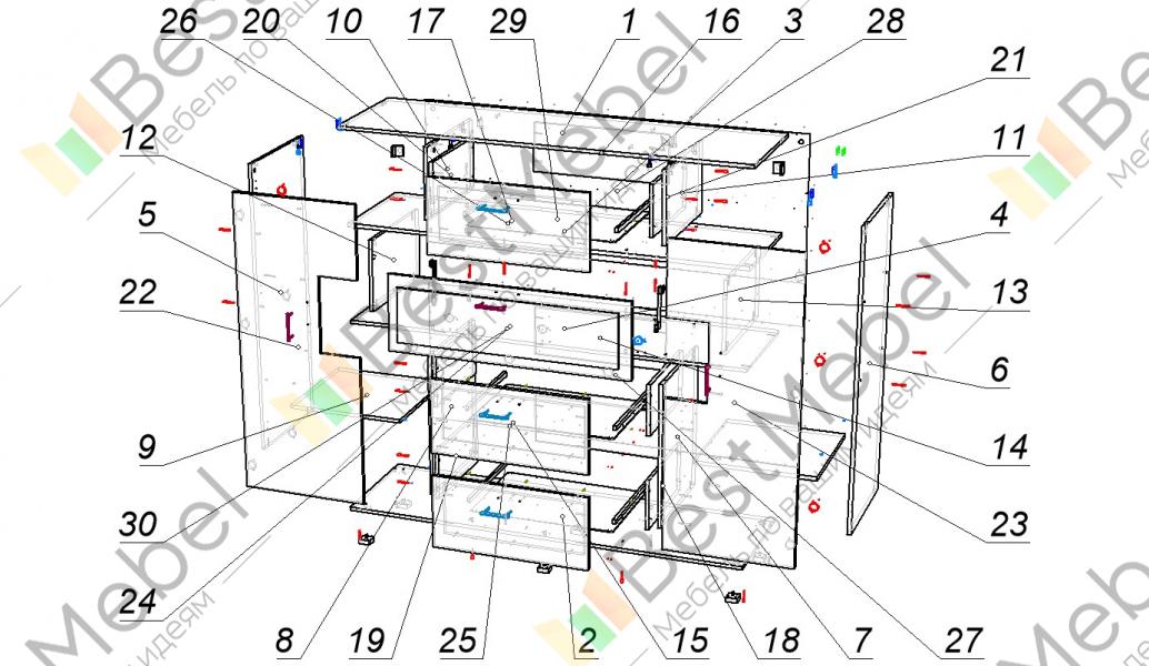 Схема сборки комода 4 ящика
