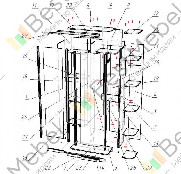 Рисуем сборочный чертеж шкафа купе