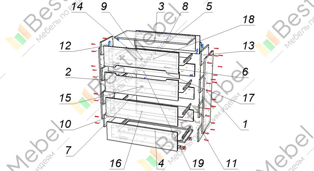 Схема сборки комода 5 ящиков - Гранд Проект Декор.ру
