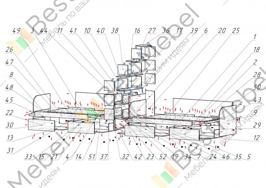 Схема сборки выдвижной детской кровати