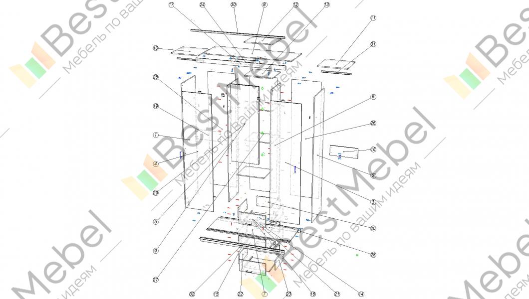 Схема сборки шкафа купе 3 дверный с зеркалом MebelVin.ru