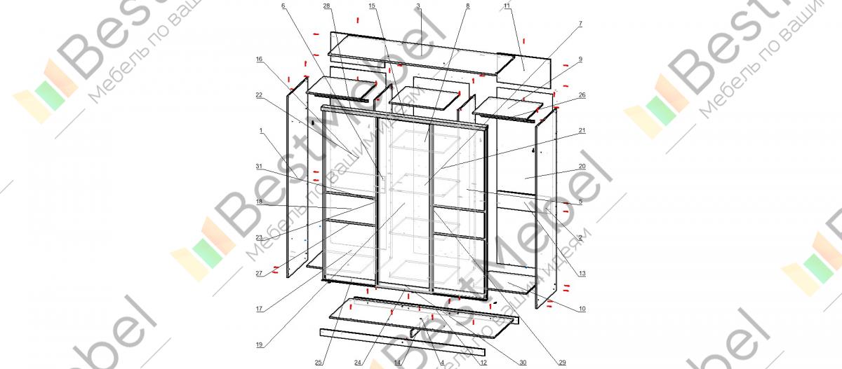 Шкаф трехстворчатый шт 2 с ящиками схема сборки