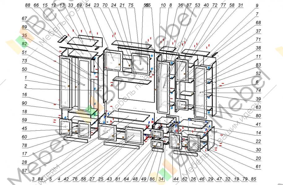 Схема сборки мебельной стенки