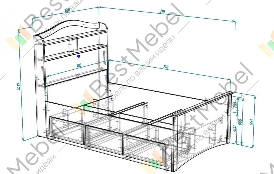 Схема кровати с ящиками