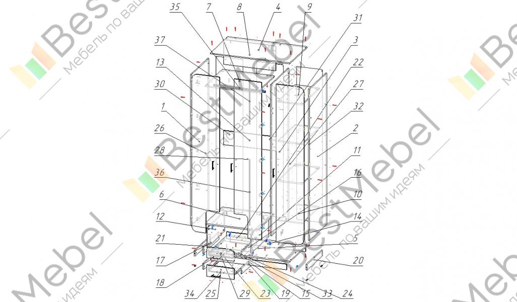Схема сборки распашного шкафа