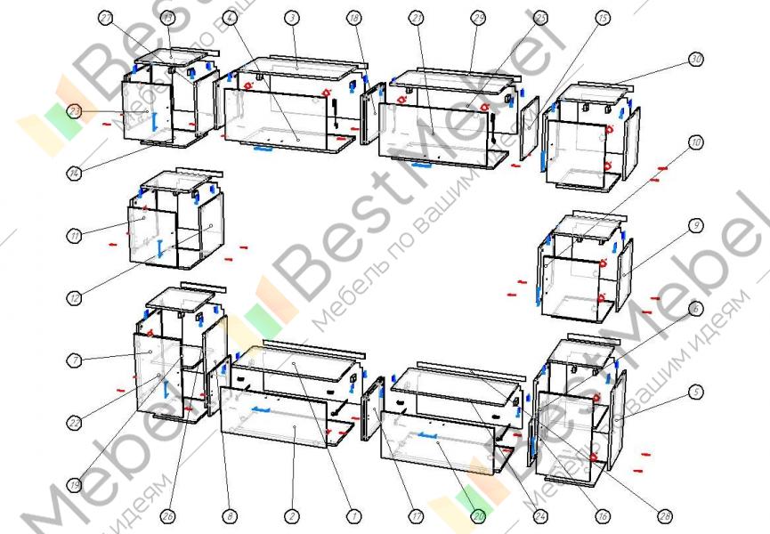 Схема сборки мебельной стенки