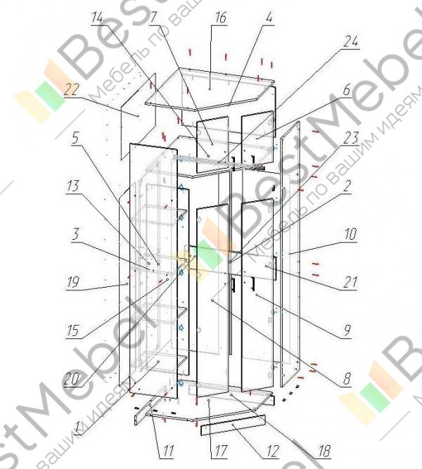 Схема сборки углового двухдверного шкафа