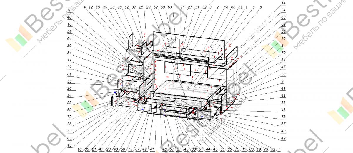Схема сборки выдвижной детской кровати
