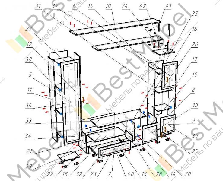 Схема сборки мебельной стенки