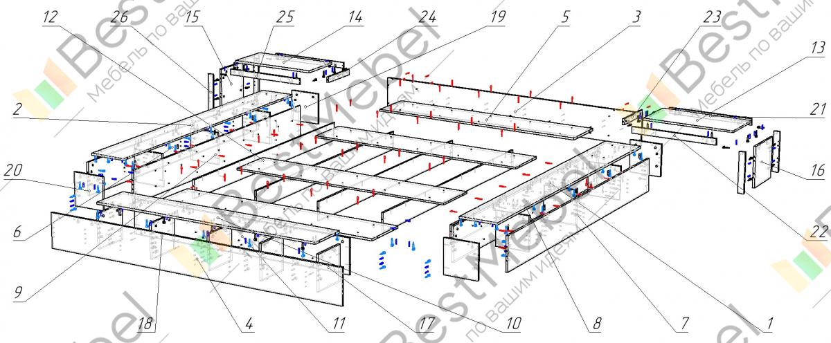 Схема сборки кровати сакура