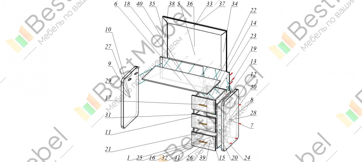 Стол туалетный с зеркалом сакура схема сборки