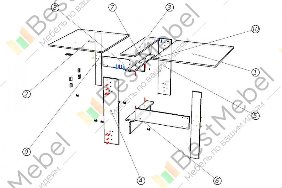 Схема сборки углового кухонного стола