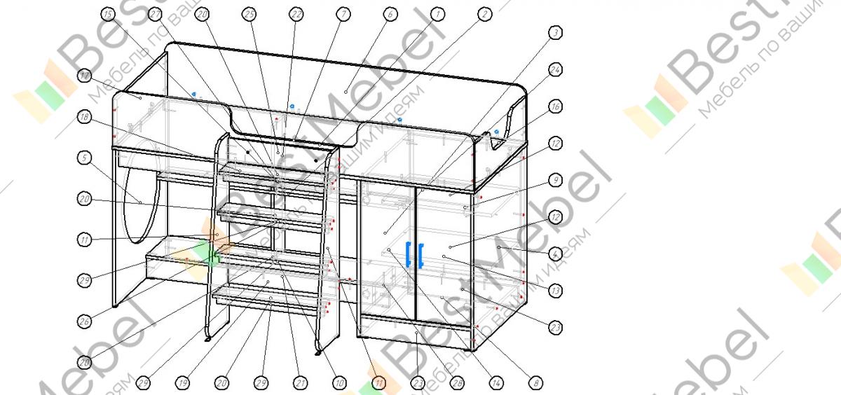 Кровать чердак юниор 4 схема сборки