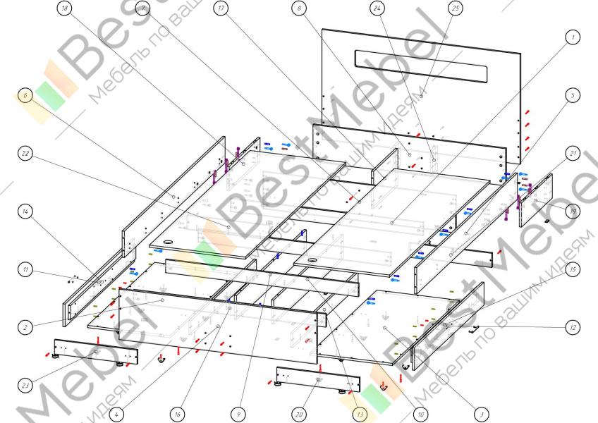 Схема сбора кровати с ящиками