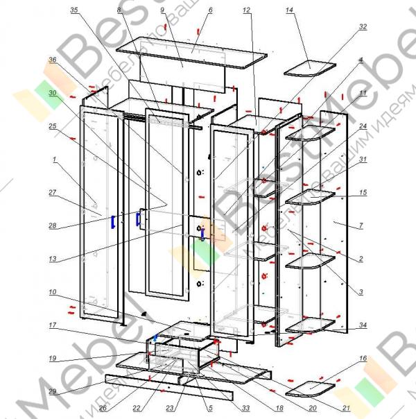 Схема сборки фиеста шкаф 4 х створчатый
