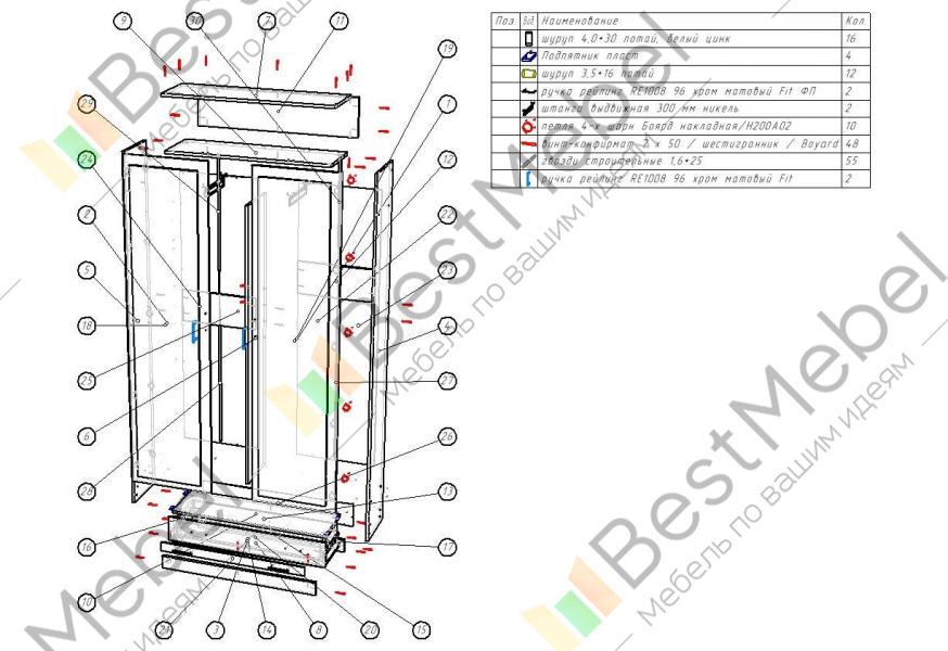 Схема сборки распашного шкафа