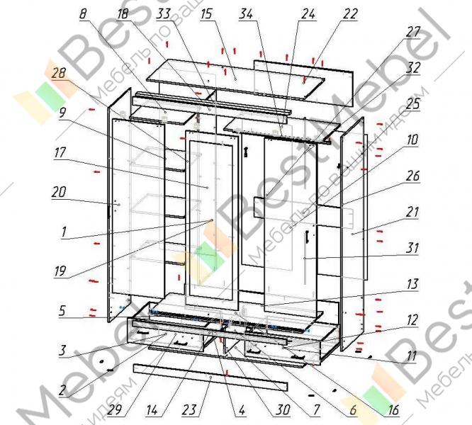 Шкаф купе 3х дверный схема сборки