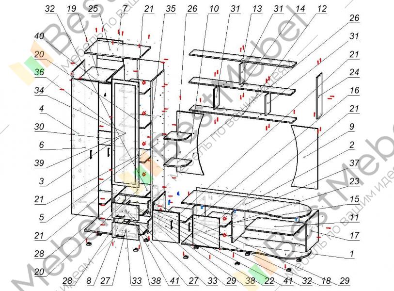 Стенка каскад много мебели схема сборки