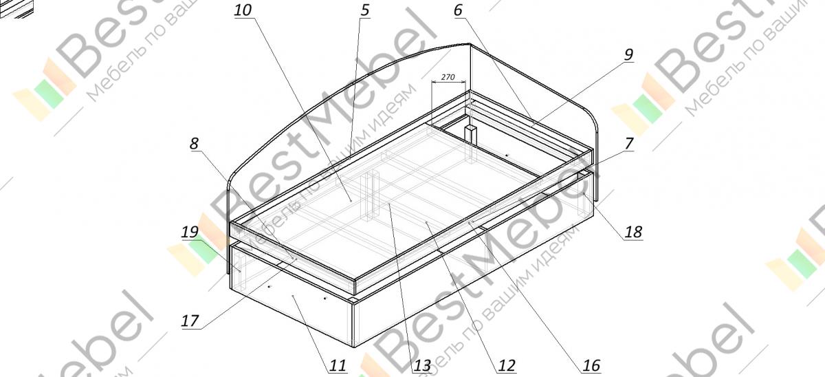 Кровать с подъемным механизмом чертеж с размерами