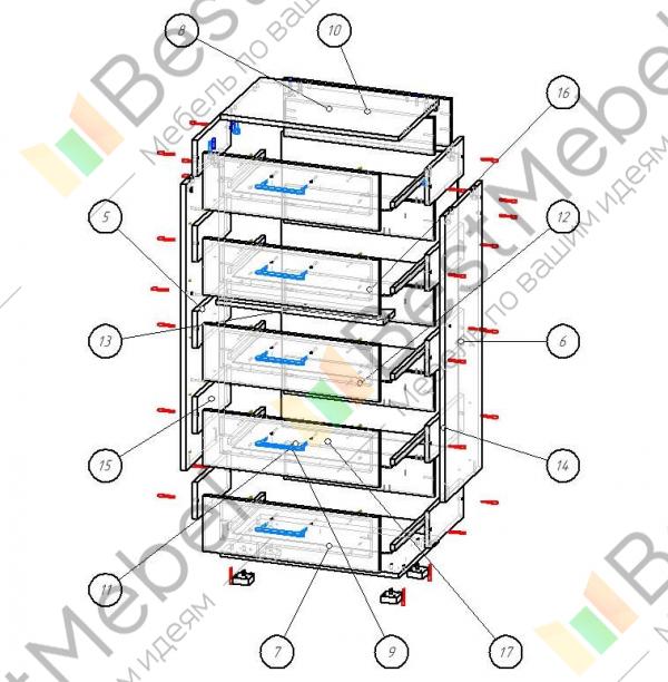 Схема сборки комода 5 ящиков