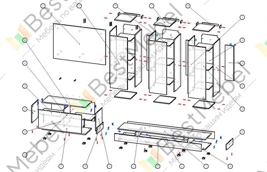 Схема сборки мебельной стенки