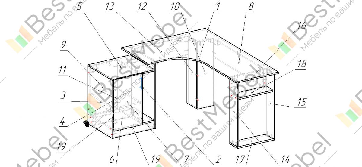 Угловой офисный стол чертеж